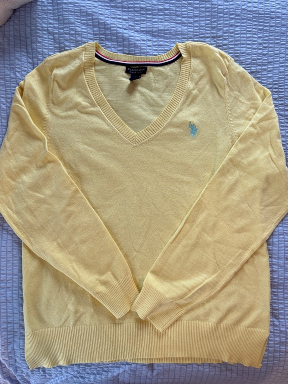 US Polo Assn women’s V-Neck Sweater in yellow